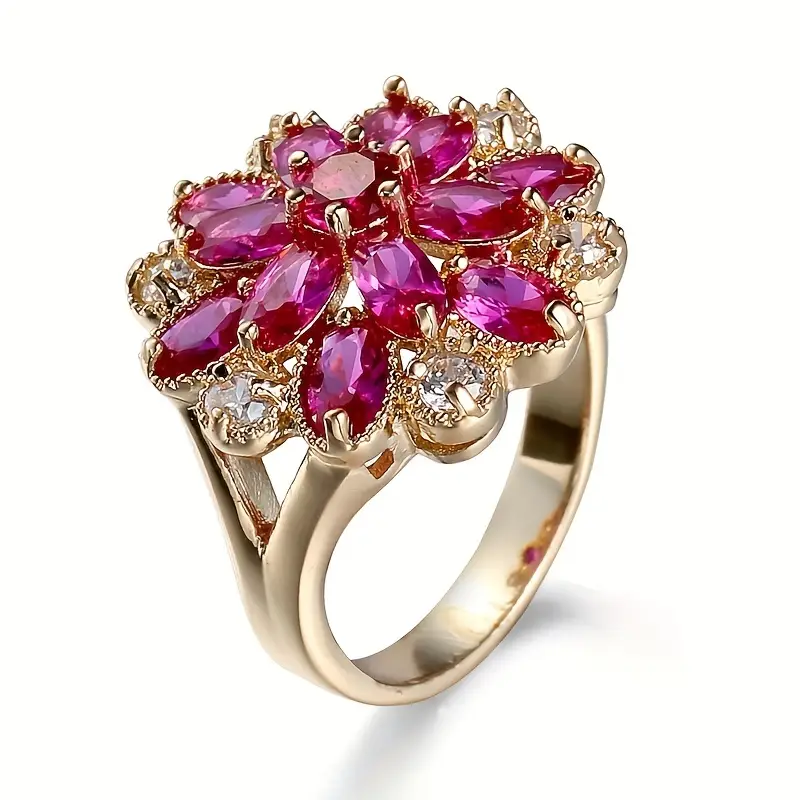 Ring with pink flower and crystals