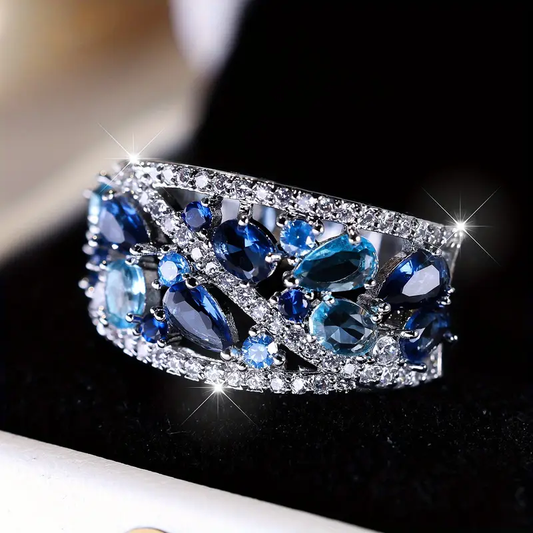 Vintage silver ring with sparkling blue stones