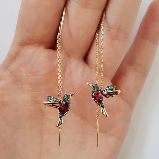 Hummingbird stud earrings with enamel and zirconia