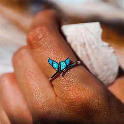Silver and Opal Whale Tail Ring